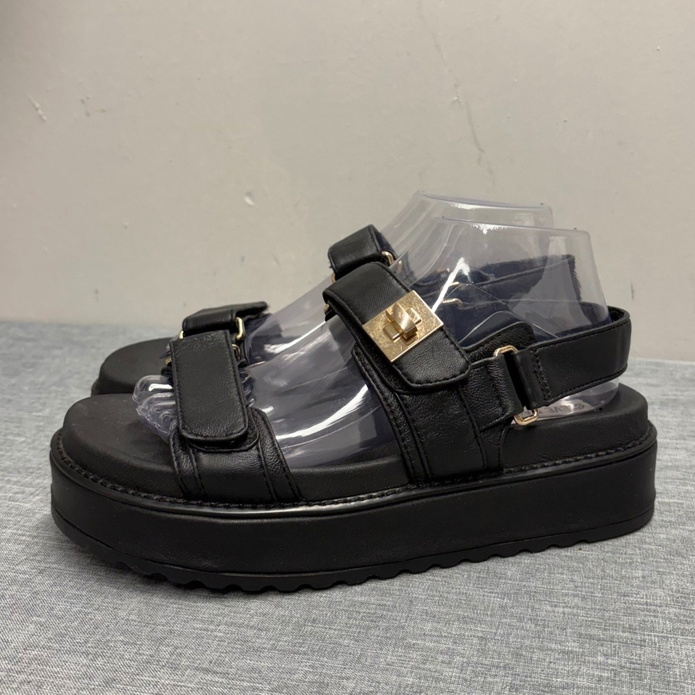 Steve Madden BIGMONA Sandals Womens 9 Black Leather Platform Chunky Y2K Strappy